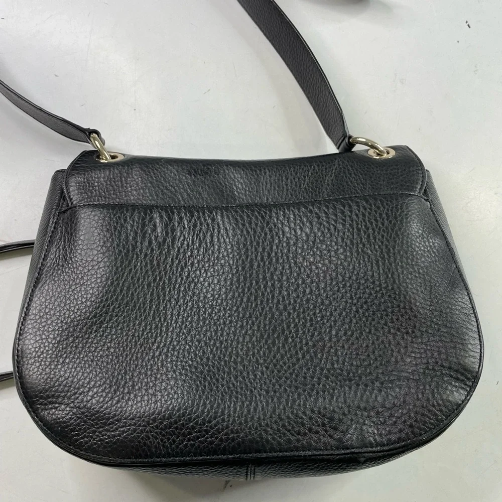 Henri Bendel Black Pebble Leather Zipper Flap Handbag Messenger Satchel Bag